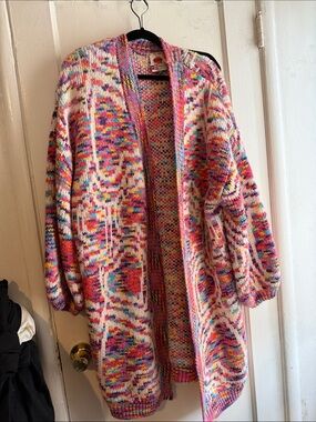 FARM Rio Multicolor Pink-Accent Open Cardigan